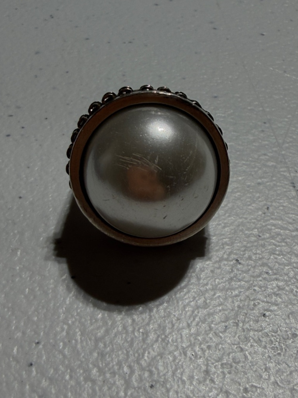 French Kande Silver-Tone Pearl Dome Ring with Crystal Accents - White  (4) - Picture 2 of 8